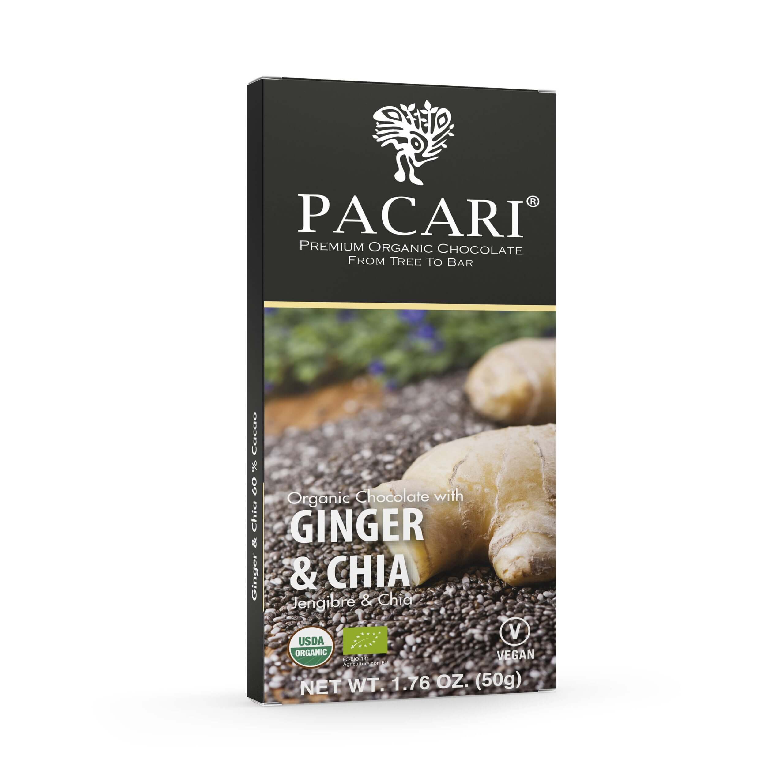 Pacari Ginger & Chia 50gr Chocolate Bar 60% Cacao